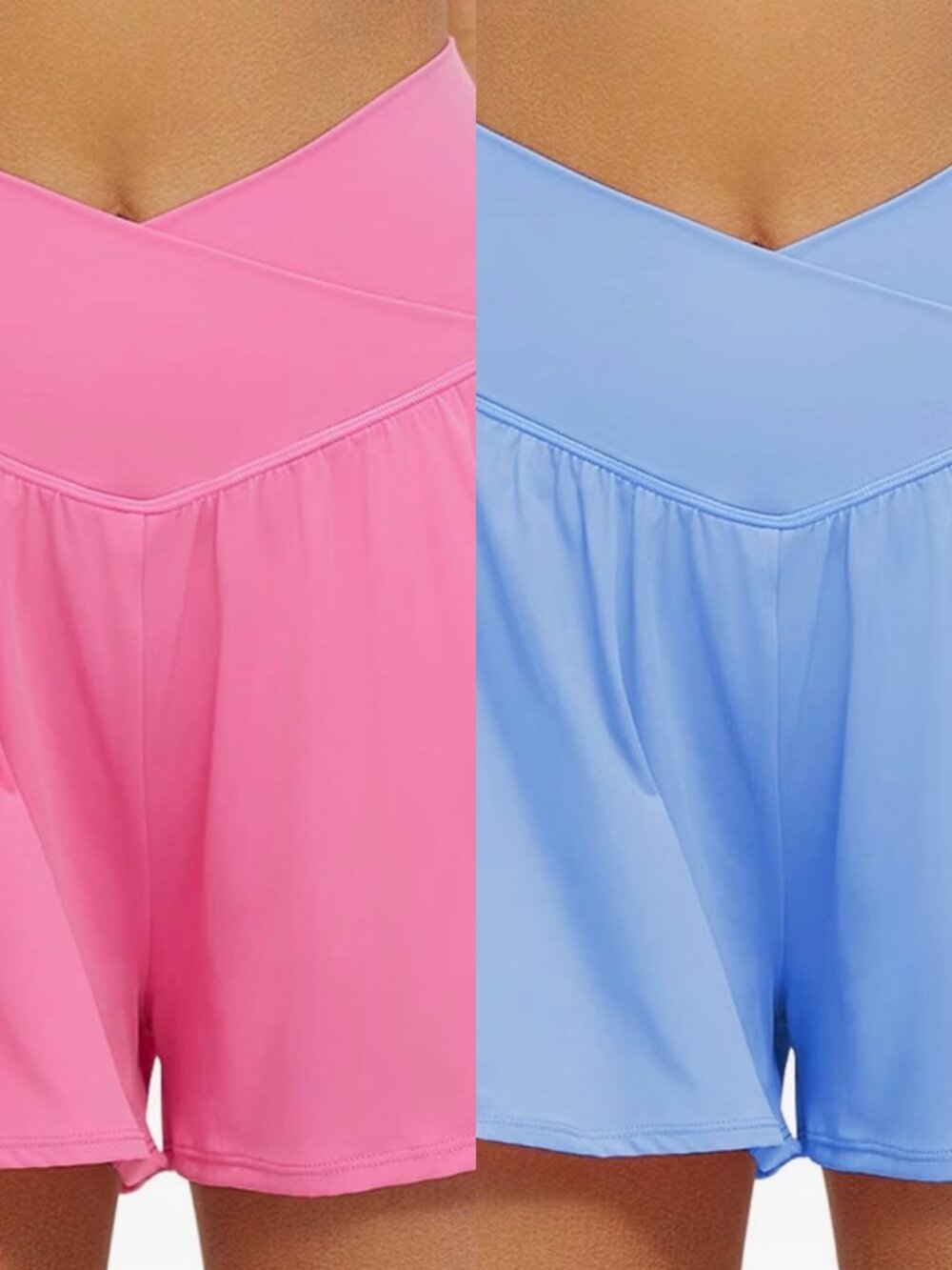 FireSwan Crossover Athletic Shorts for Women SET of TWO Pink/Blue